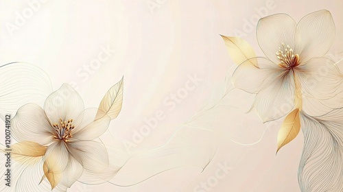 Elegant Minimalist Golden Line Art Floral Wallpaper Design