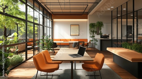 Bright Modern Urban Co-Working Space with Green Plants and Natural Light