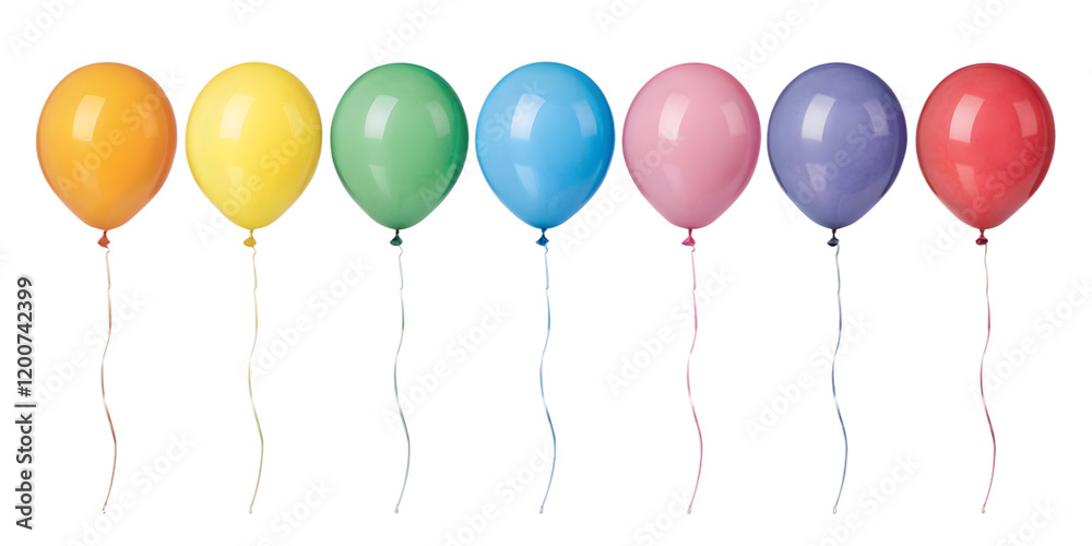 Rainbow of Balloons: A vibrant array of seven colorful balloons, arranged in a rainbow sequence, floats against a clean background, symbolizing joy, celebration, and the beauty of diversity. Rainbow of Balloons: A vibrant array of seven colorful balloons, arranged in a rainbow sequence, floats against a clean background, symbolizing joy, celebration, and the beauty of diversity.