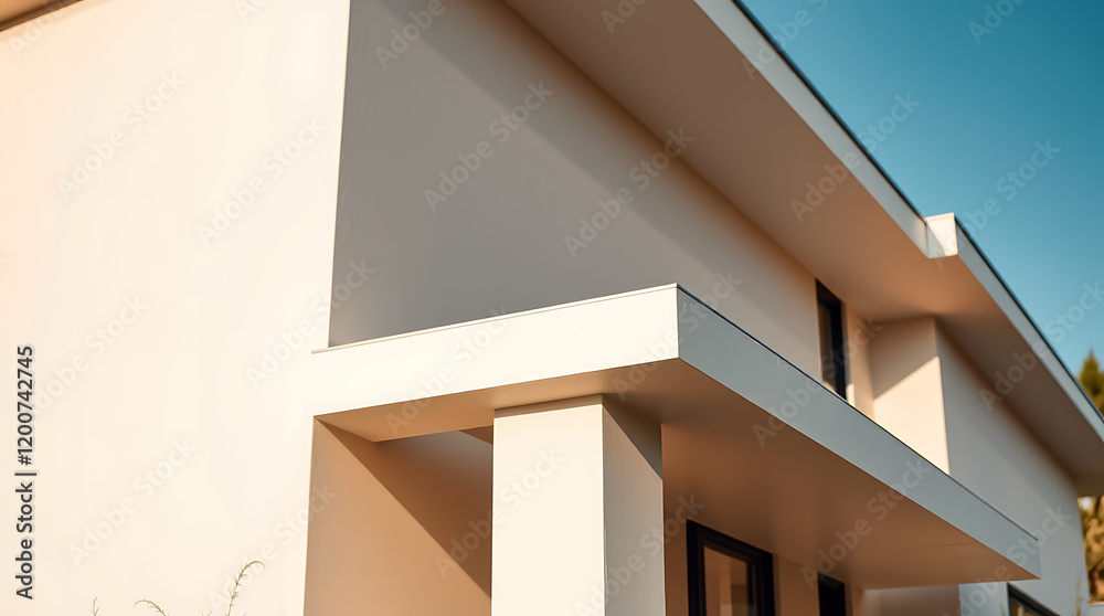 Fototapeta premium Modern House Exterior: Minimalist Architectural Design with Clean Lines and Geometric Shapes
