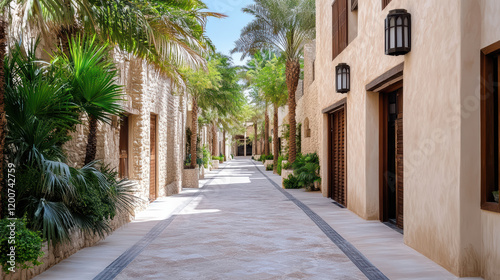 Strolling through serene Al Fahidi neighborhood, lined with palm trees and historic architecture