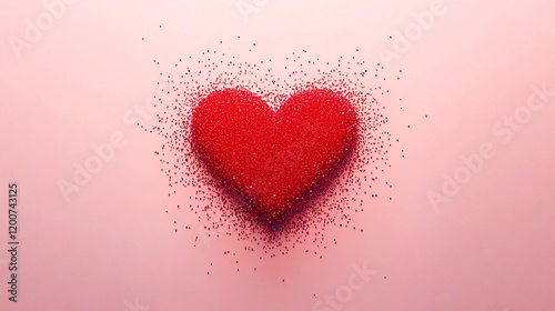 Heart with soft pink background made of red glitter particles for valentines day