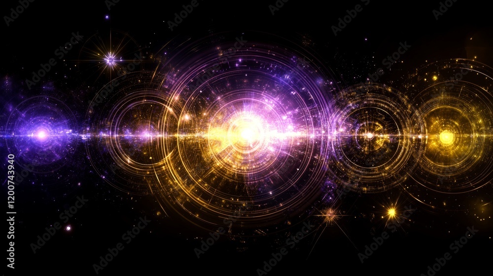 Naklejka premium Cosmic Rings Celestial Energy and Galactic Patterns