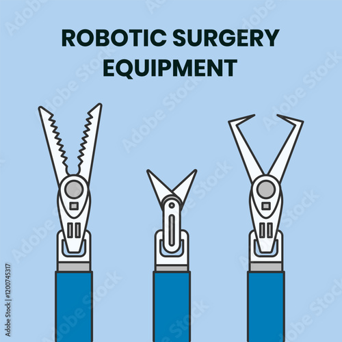 Robotic surgery tool technology illustration. Set of outline vector collection icon of robot assisted surgery equipment collection.