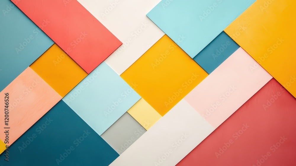 Intertwined Geometric Shapes in Bold Colors Creating a Vibrant Abstract Composition