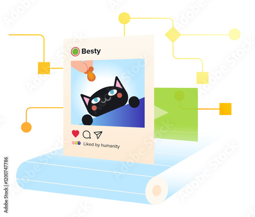 Social media algorithm with post on conveyor belt