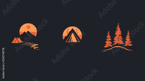 Minimalist camping logo design set, perfect for outdoor adventure branding and graphic elements photo