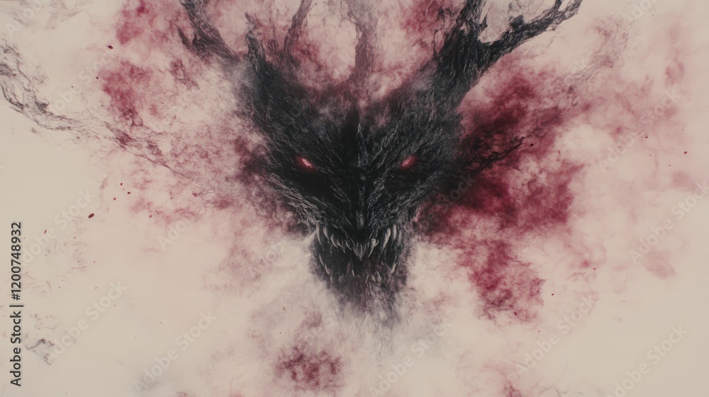 Fototapeta premium Crimson Fury A Dark Fantasy Beast Emerging from Smoke