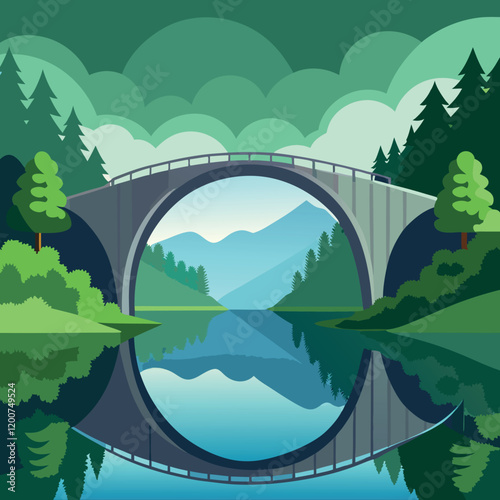 Serene Stone Arch Bridge Vector art generated Ai