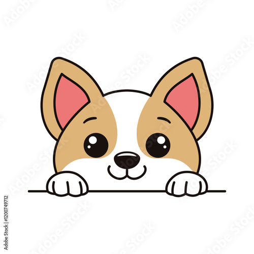 Cute Brown Dog Puppy Animal Cartoon Character is Peeking with Happy Expression
