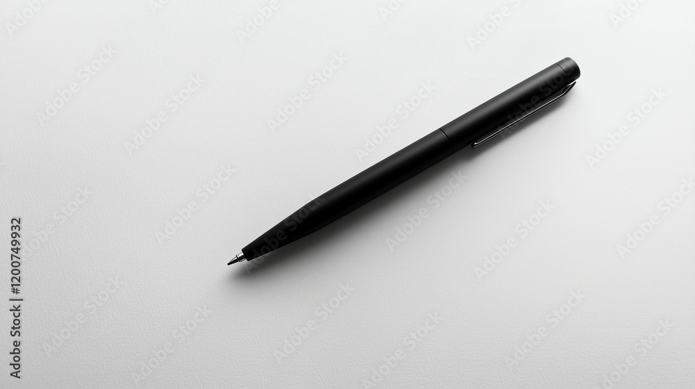 A lone, black pen on a clean, white sheet of paper A lone, black pen on a clean, white sheet of paper