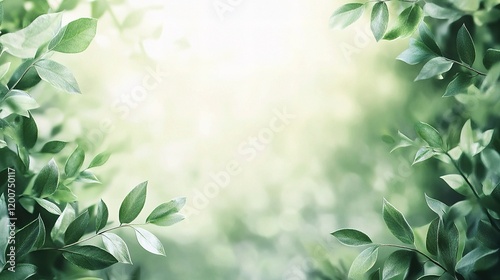 Wallpaper Mural Green leaves border: Lush green leaves frame a bright, sun-drenched background, creating a vibrant and refreshing natural scene. Perfect for spring and summer themes. Torontodigital.ca