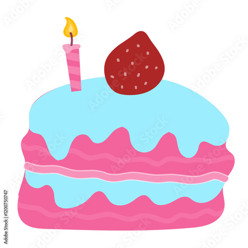 Strawberry Whipped Cream Cake with Single Candle,Festive Strawberry Cream Cake with Candle