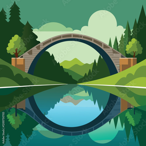 Serene Stone Arch Bridge Vector art generated Ai