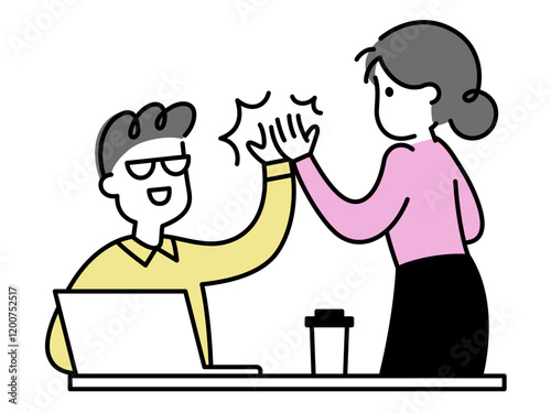 Man and woman giving each other a high five to celebrate success