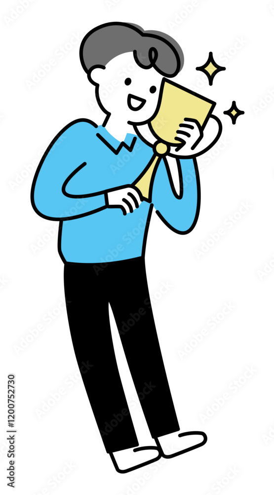 Young man hugging a prize cup Young man hugging a prize cup