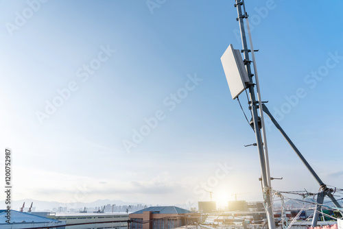 Mobile communication base station on rooftop