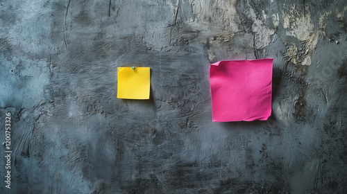 A plain, gray wall with a small, colorful post-it note,