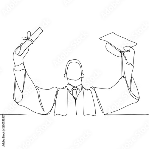 One continuous single drawing line art doodle college, graduation, person, young, student, university, academic. Isolated flat illustration hand draw contour vector illustration.