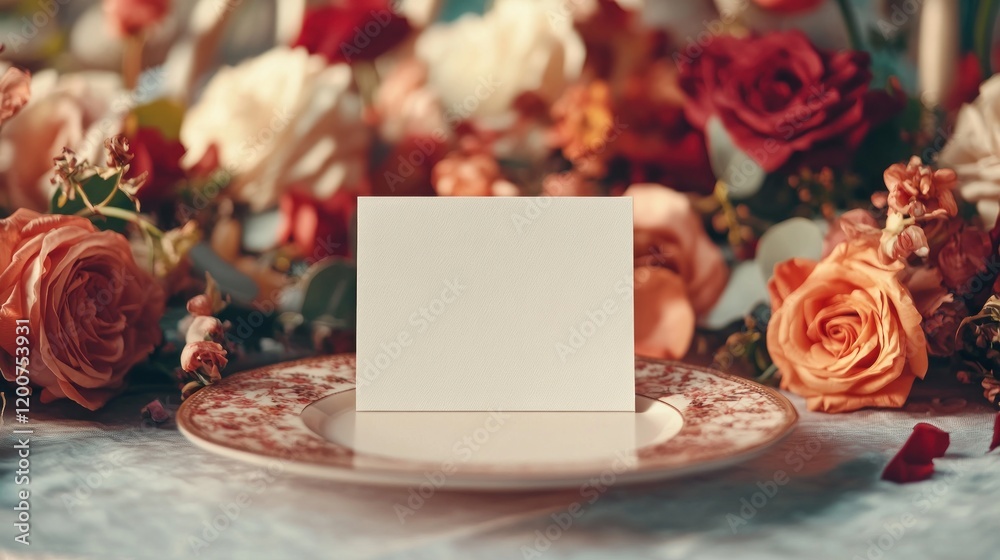 Obraz premium Elegant Place Card Mockup with Roses
