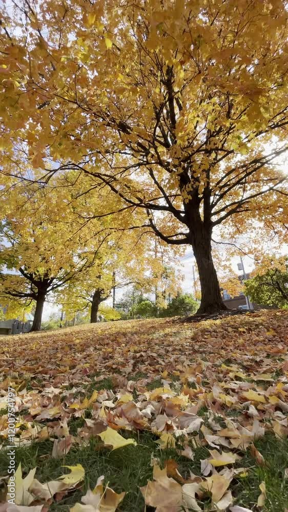 Leaves fall from trees in autumn. Leaves are yellow. Leaves fall from trees in autumn. Leaves are yellow.