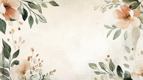 Watercolor Floral Frame: Elegant peach and blush watercolor flowers and greenery create a delicate frame, perfect for invitations, cards, or other designs.