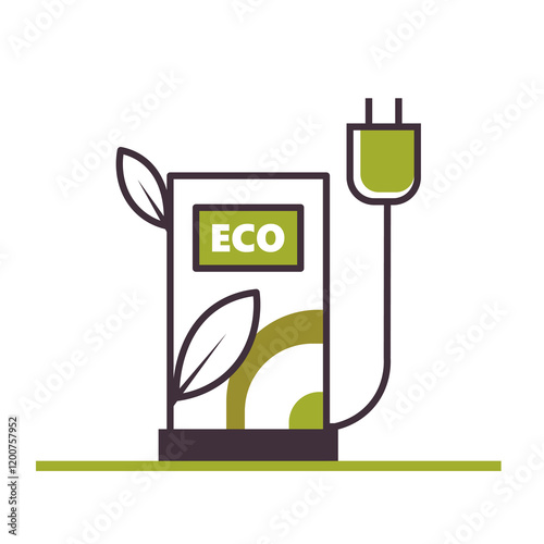 Electric vehicle charging station for hybrid vehicles with plug electric. Sustainable lifestyle and eco friendly vehicle concept. Flat vector illustration. Not AI generated