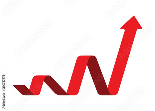 red business arrow graph going up represents trading profit business growth economic boom and financial surplus, round corder style