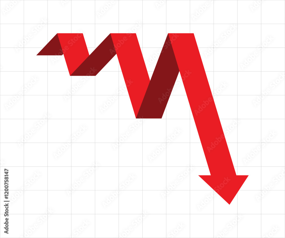 red business arrow graph going down with grid background represents trading loss business decline economic recession and financial deficit