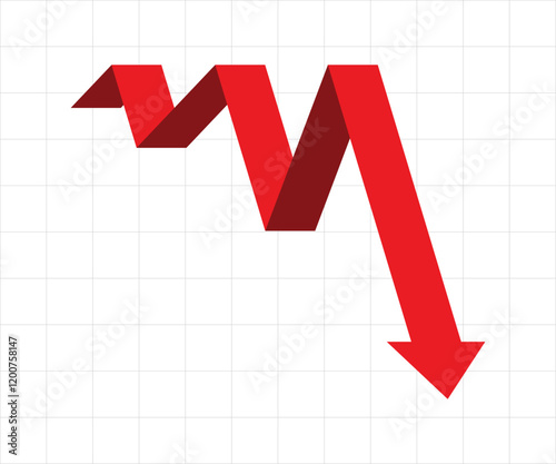 red business arrow graph going down with grid background represents trading loss business decline economic recession and financial deficit