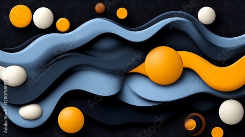 Abstract Wave Design With Orange And White Spheres