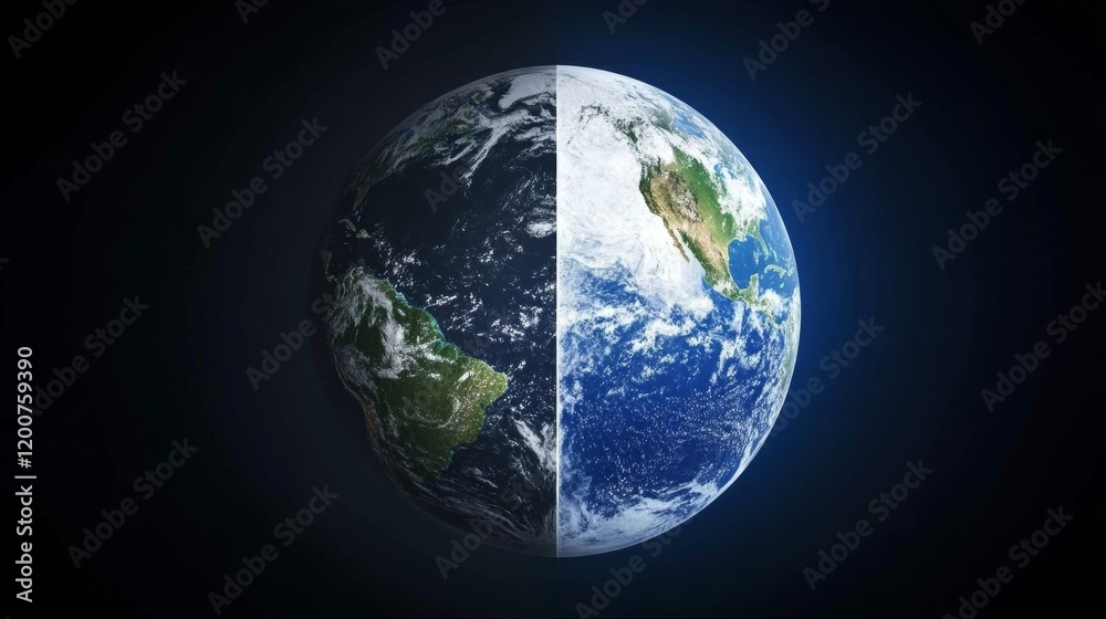 Fototapeta premium Day Night Earth Globe Split View Space Background
