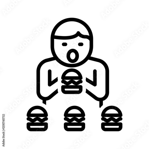 Vector black line icon for Eating disorder