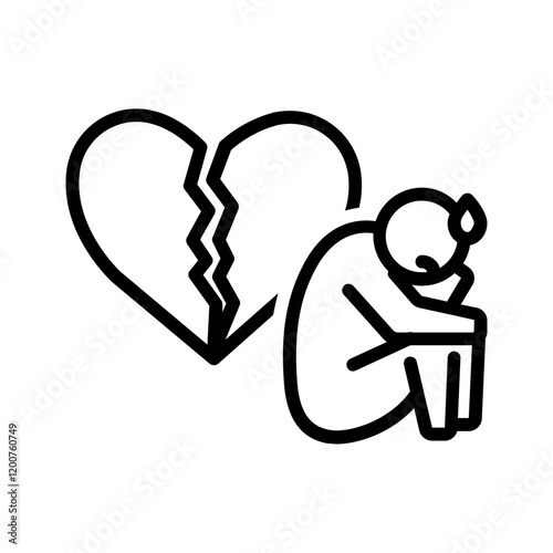 Vector black line icon for Emotional pain