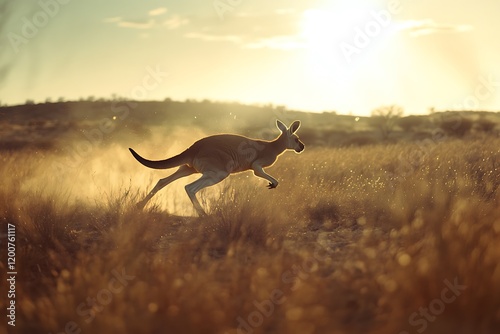 Red Kangaroo at Sunset in the Outback photo