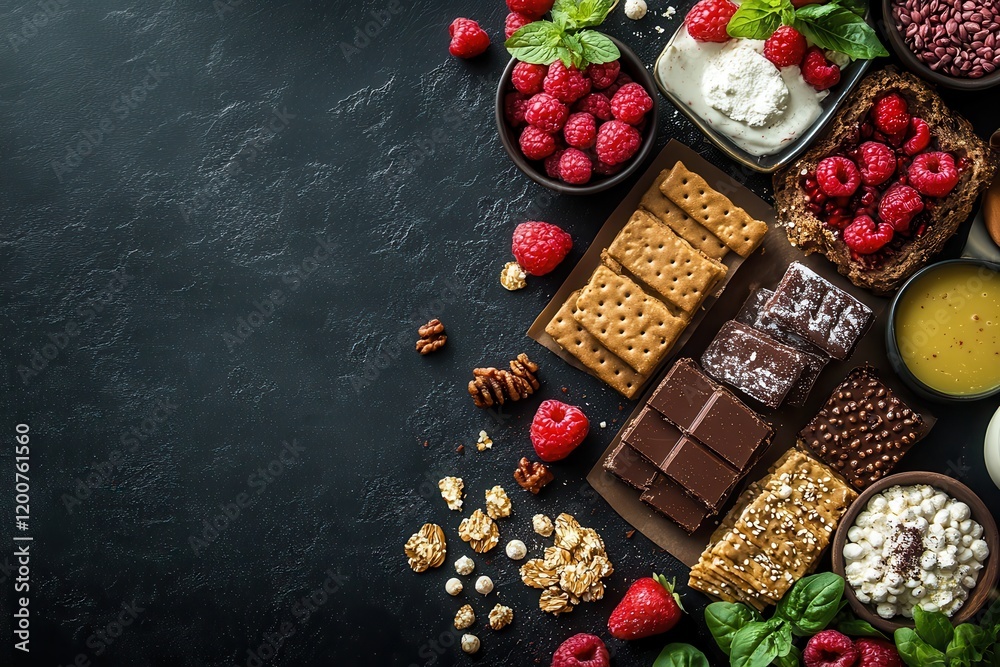 Dark background raspberry dessert food photography Dark background raspberry dessert food photography