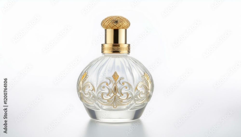 Elegant perfume bottle with gold accents. Elegant perfume bottle with gold accents.