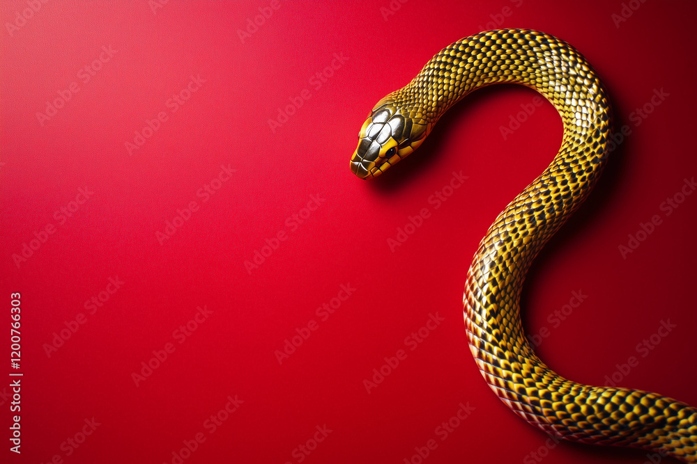 Fototapeta premium Gold snake isolated on a red background