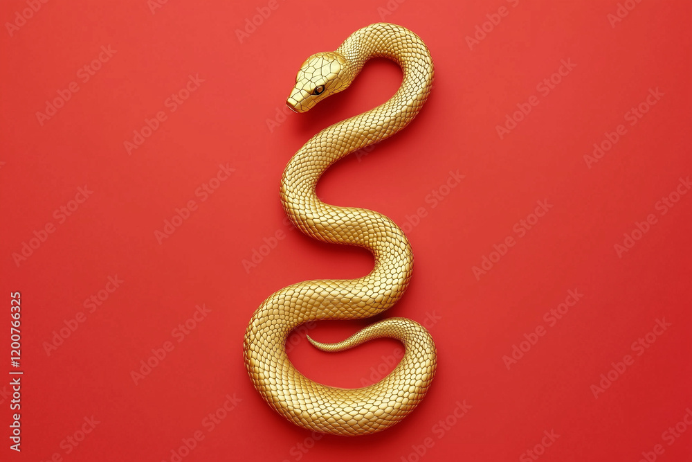 Obraz premium Gold snake isolated on a red background
