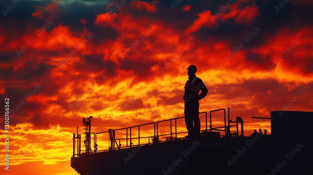 Obraz premium Silhouette of a Worker at Sunset