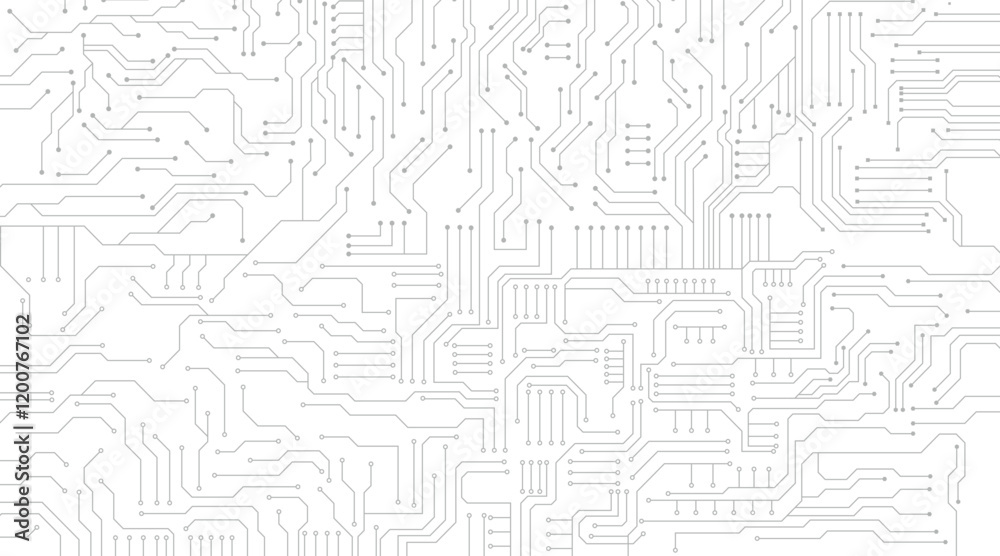 Cyberpunk black circuit diagram on white background. Technology background with hi-tech digital data connection system and computer electronic design