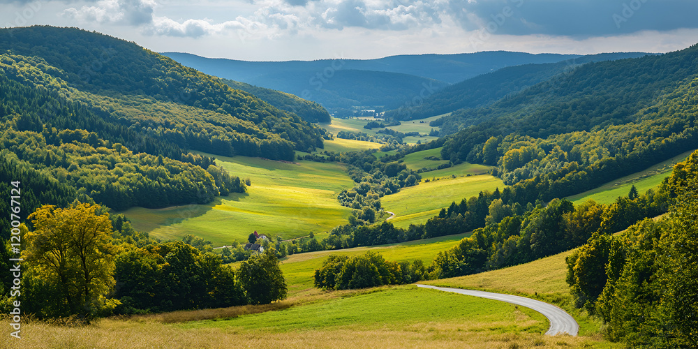 Obraz premium Breathtaking Valley with Winding Roads and Vast Landscape