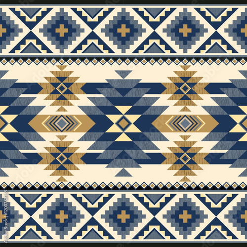 Geometric Aztec seamless pattern. Native American South Western. Warming tone color design. Vector seamless pattern for background, wallpaper, wrapping paper, carpet, embroidery.