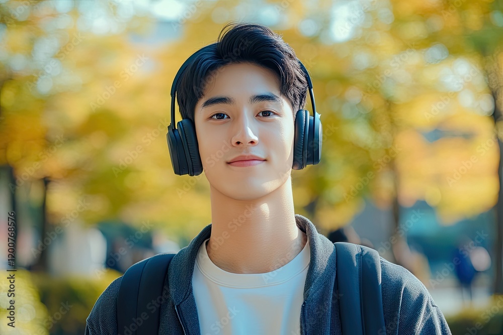 Premium Quality Picture of Portrait of Handsome Asian Man with Headphones Outdoors Premium Quality Picture of Portrait of Handsome Asian Man with Headphones Outdoors
