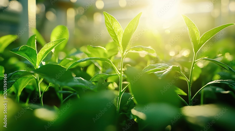 Vibrant Green Seedlings Basking in Warm Sunlight A Fresh Springtime Scene of Nature Vibrant Green Seedlings Basking in Warm Sunlight A Fresh Springtime Scene of Nature