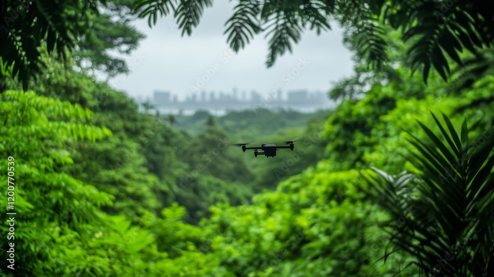 Drone Flight Over Lush Green Forest Cityscape View Drone Flight Over Lush Green Forest Cityscape View
