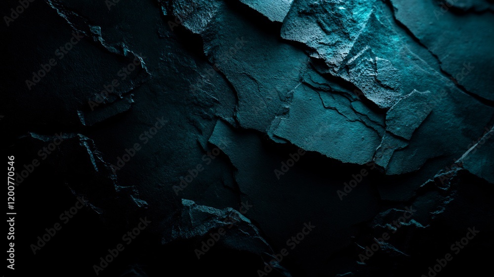 Naklejka premium Abstract Teal Rock Formation: A Deep Dive into Textured Darkness