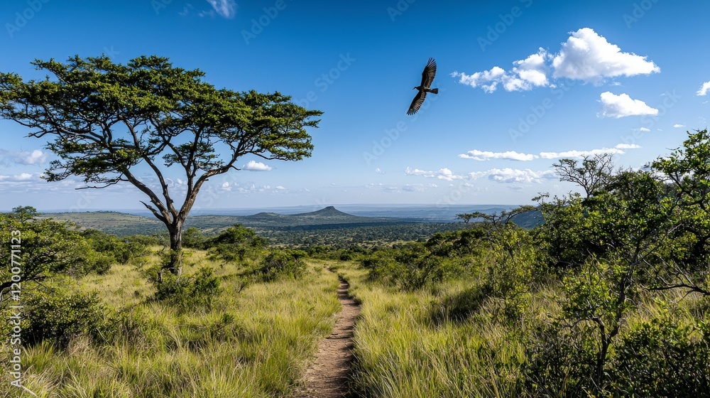 A serene view of a vast savanna under a clear blue sky nature landscape tranquil environment scenic beauty A serene view of a vast savanna under a clear blue sky nature landscape tranquil environment scenic beauty