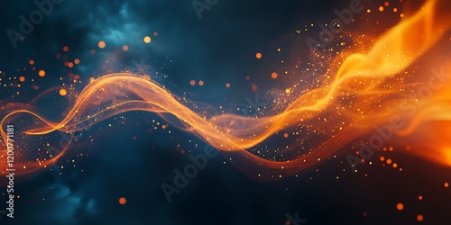 Abstract fire glowing background with neon lines and particle dust lights. photo