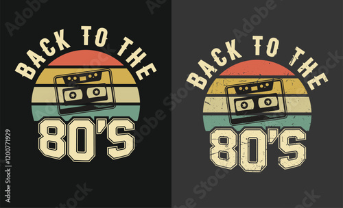 Back to the 80s t shirt design text effect card or invitation with geometric elements, tape cassette. Back to the 90s Vector illustration